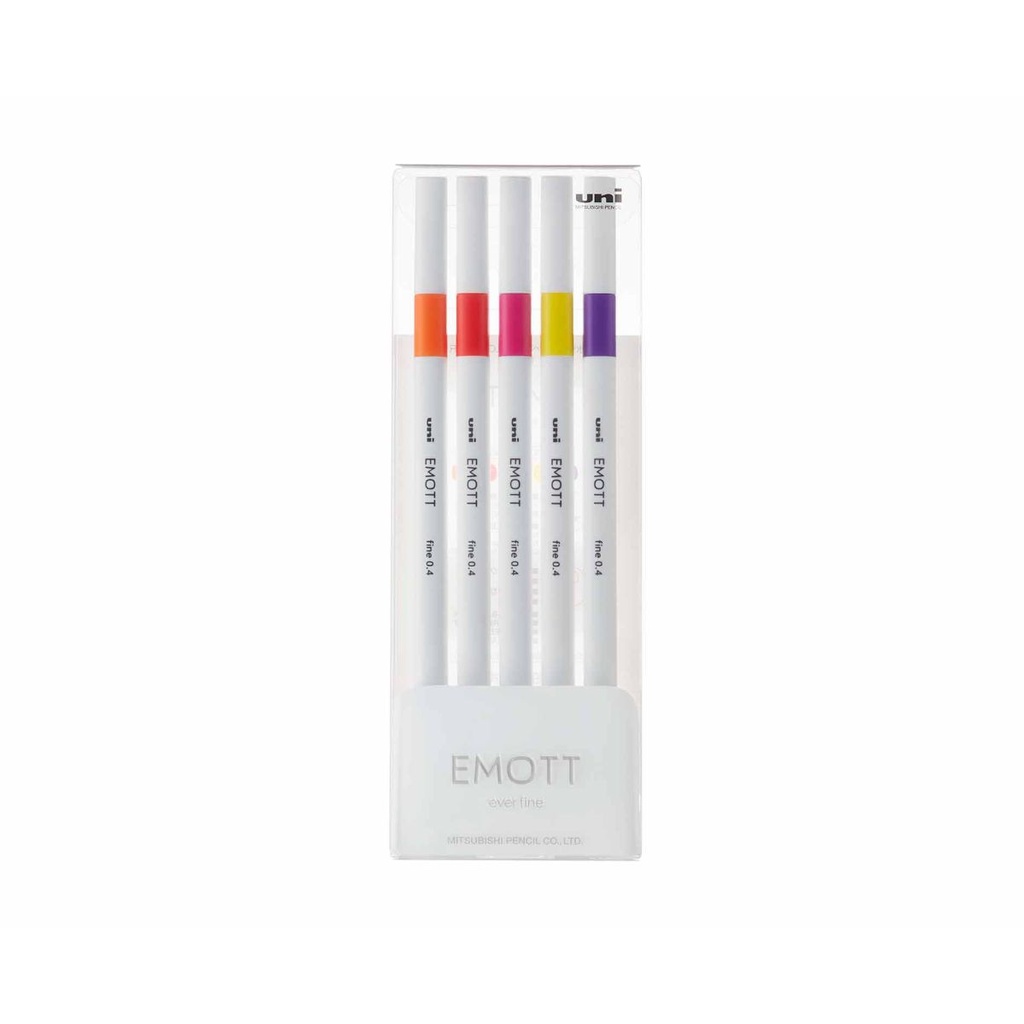 Uni-ball PEM-SY Set Nº2 Emott Passion Colors Pack de 5 Rotuladores de Linea Fina - Punta 0.4mm - Tinta a Base de Agua - Diseño Innovador - Ancho de Linea Constante - Colores Surtidos