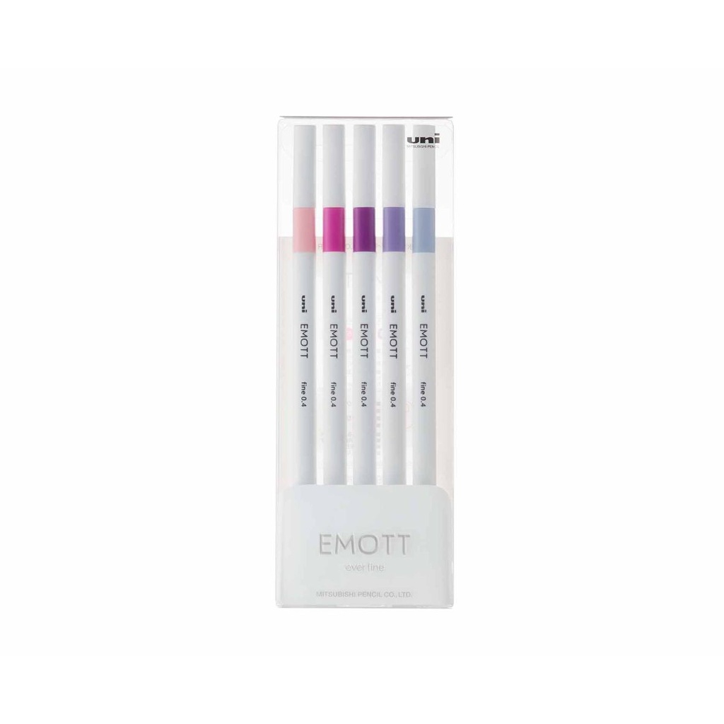 Uni-ball PEM-SY Set Nº7 Emott Floral Colors Pack de 5 Rotuladores de Linea Fina - Punta 0.4mm - Tinta a Base de Agua - Diseño Innovador - Ancho de Linea Constante - Colores Surtidos