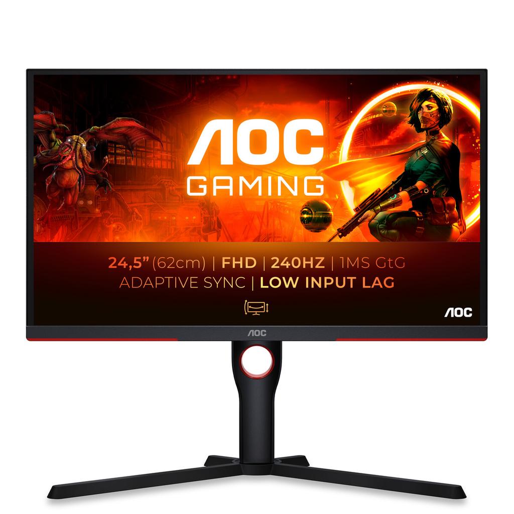 AOC Monitor 24.5" LED VA FullHD 240Hz FreeSync Premium - Respuesta 1ms - Ajustable en Altura, Giratorio e Inclinable - Angulo de Vision 178°- HDMI, DisplayPort, Audio - Montaje VESA 100x100