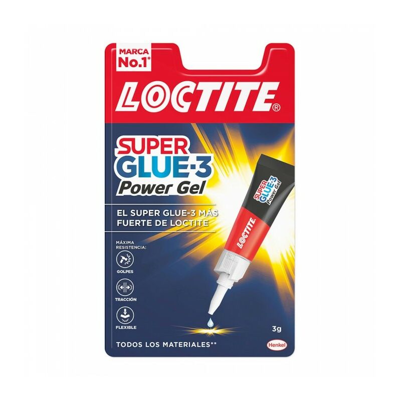 Loctite Superglue-3 Power Gel 3gr - Adhesivo Instantaneo Flexible y Extrafuerte - Formula en Gel Enriquecida con Particulas de Caucho - Resistente a Golpes. Torsiones y Vibraciones