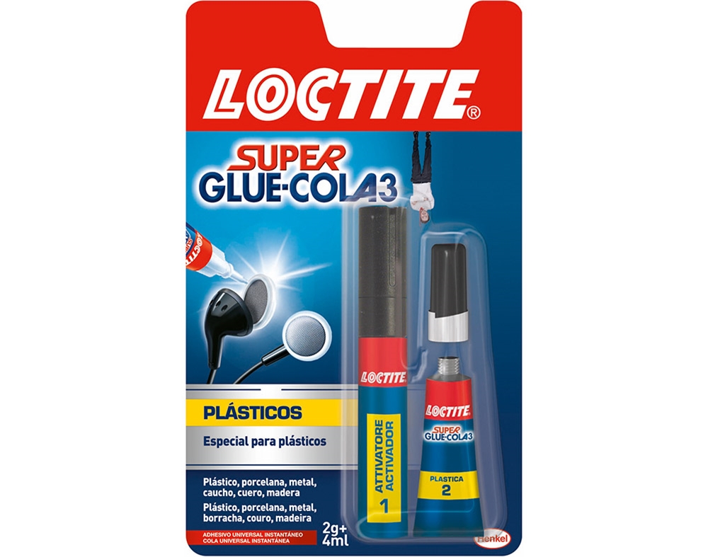 Loctite Superglue-3 Plasticos Dificiles Pegamento 2gr + Activador 4ml - Pegamento Transparente y Liquido - Formulado para Plasticos Dificiles - Facil de Extender - Incluye Activador en Formato de Rotulador - 2971822