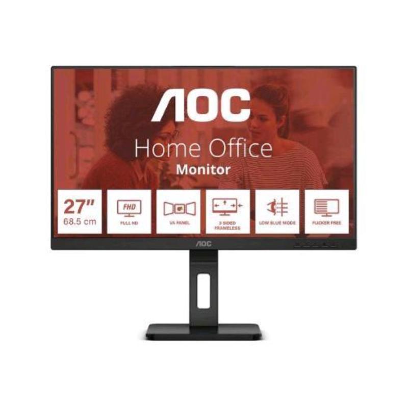 AOC Monitor 27" LED IPS FullHD 1080p 75Hz - Respuesta 4ms - Ajuste de Altura - Angulo de Vision 178° - Altavoces Incorporados - USB, HDMI, VGA, Audio - Montaje VESA 100x100