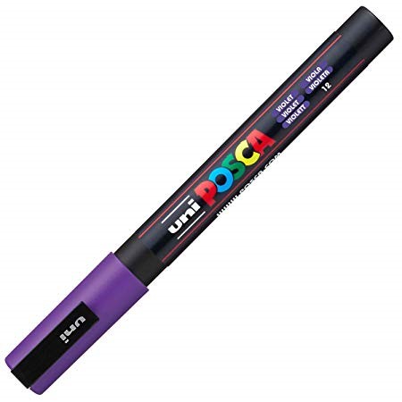 Posca PC-3M Marcador de Pintura - Punta Conica de 0.9-1.3mm - Tinta Base al Agua - Resistente a la Luz - Color Violeta