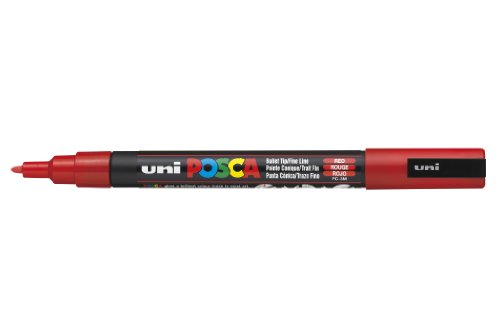Posca PC-3M Marcador de Pintura - Punta Conica 0.9-1.3mm - Tinta Base al Agua - Resistente a la Luz - No Permanente - Color Rojo