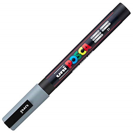 Posca PC-3M Marcador de Pintura - Punta Conica de Poliester 0.9-1.3mm - Tinta Base al Agua - Resistente a la Luz - Color Gris