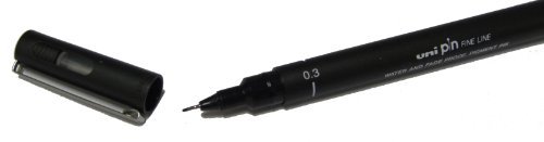 Uni-ball PIN03-200(S) Rotulador Calibrado - Punta Poliacetal 0.3mm - Ancho de Trazo 0.3mm - Tinta Resistente al Agua y Luz - Color Negro