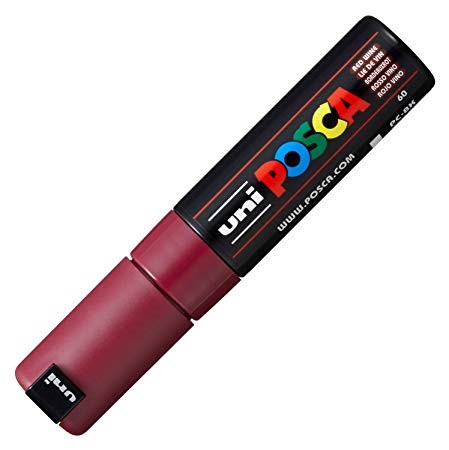 Posca PC-8K Marcador de Pintura - Punta Biselada Acrilica 8mm - Tinta Base al Agua - No Permanente - Resistente a la Luz - Color Rojo Vino