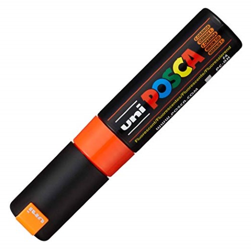Posca PC-8K Marcador de Pintura - Punta Biselada Acrilica 8mm - Tinta Pigmentada Base al Agua - Resistente a la Luz - Color Naranja