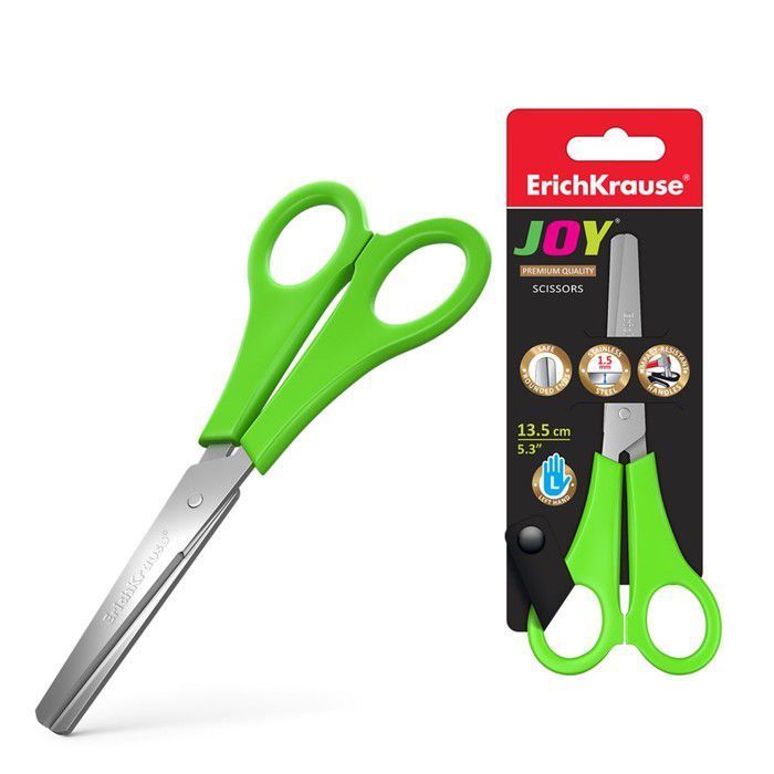 Erichkrause Joy Tijeras para Zurdos 13.5cm - Cuchillas Acero Inoxidable - Extremos Redondeados - Resistente a La Corrosion - Mangos de Plastico Resistente - Colores Surtidos Aleatorios