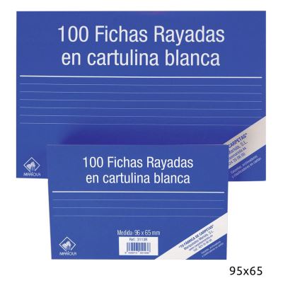 Mariola Pack de 100 Fichas Rayadas Nº1 para Fichero - Medidas 95x65mm - Color Blanco