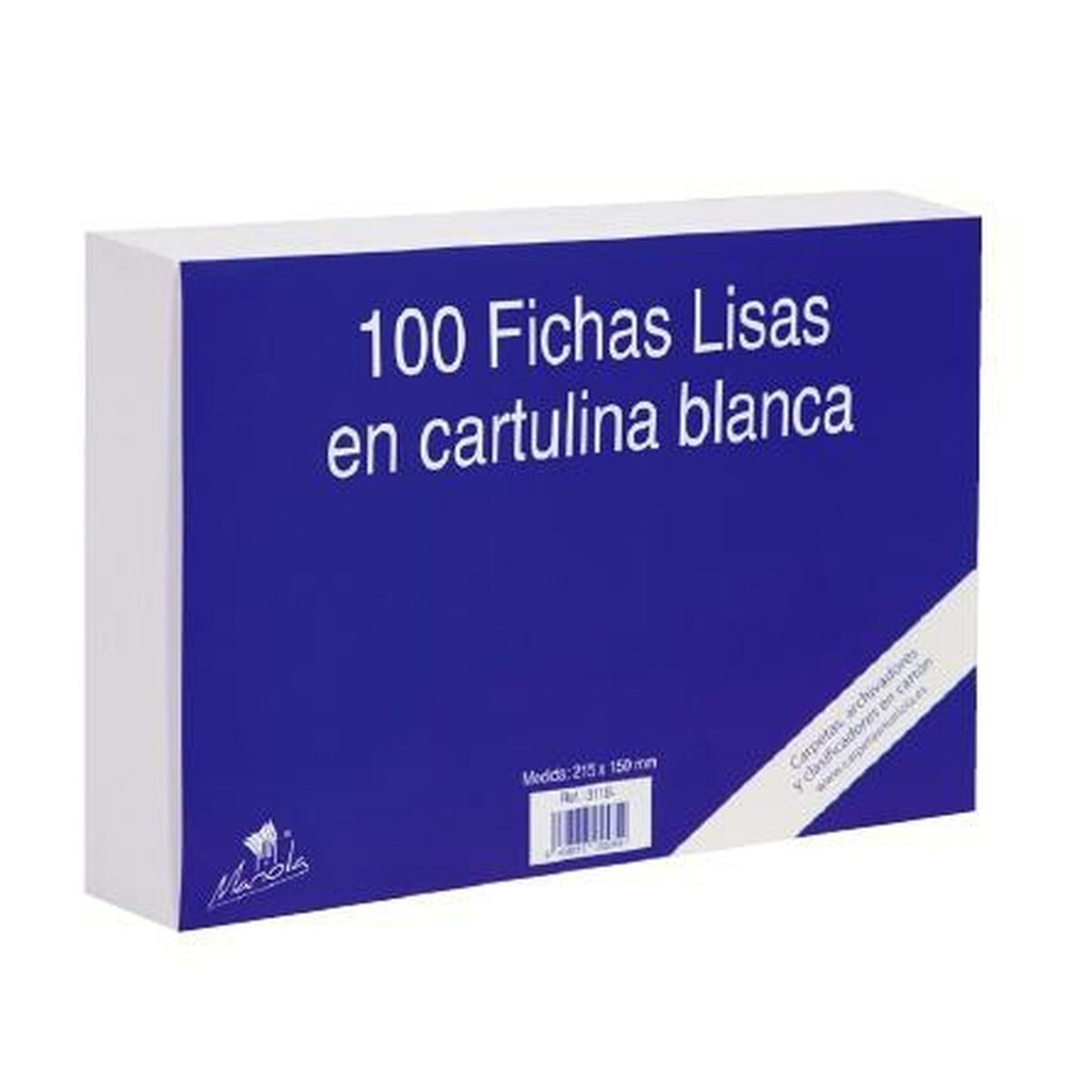 Mariola Pack de 100 Fichas Lisas Nº4 para Fichero - Medidas 200x120mm - Color Blanco
