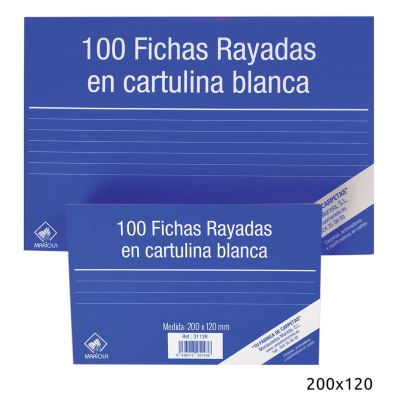 Mariola Pack de 100 Fichas Rayadas Nº4 para Fichero - Medidas 200x120mm - Color Blanco