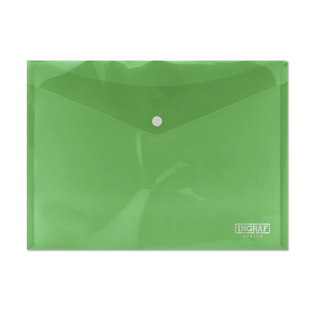 Ingraf Sobre Portadocumentos A4 - Cierre de Broche - Polipropileno Cristal Transparente - Color Verde