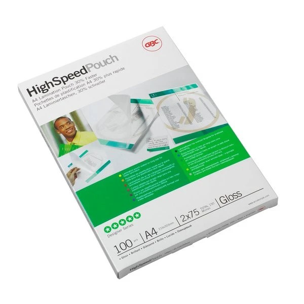 GBC Pack de 100 Carteras Plastificacion A4 con Brillo - Alta Calidad - 125 Micras - Transparente