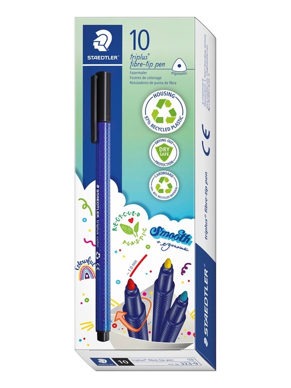 Staedtler Triplus Color 323 Rotulador de Punta Fina - Trazo 1mm Aprox - Tinta Base de Agua - Color Verde Intenso