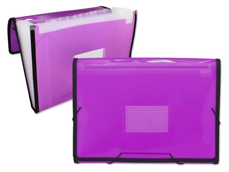Ingraf Carpeta Frame Fuelle 13 Departamentos Tamaño A4 - Polipropileno Translucido - Gomas y Solapas - Color Rosa