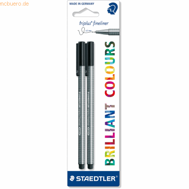 Staedtler Triplus Fineliner 334 Pack de 2 Rotuladores de Punta Fina - Trazo de 0.3mm Aprox - Diseño Ergonomico - Tinta Base de Agua - Color Negro