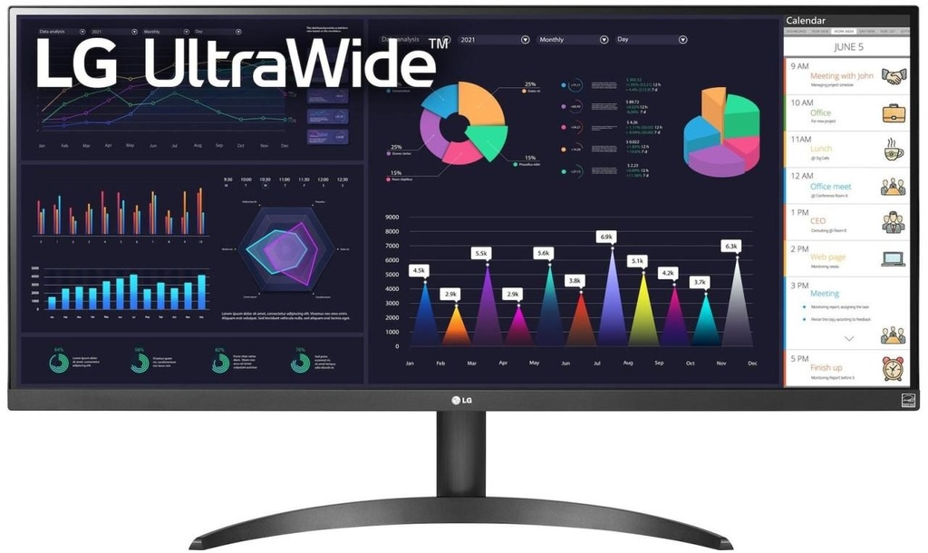 LG Ultrawide Monitor 34" LED IPS UltraWide FullHD 100Hz FreeSync - Respuesta 5ms - Angulo de Vision 178º - Ajustable en Altura - 21:9 - HDMI, DisplayPort - VESA 100x100mm