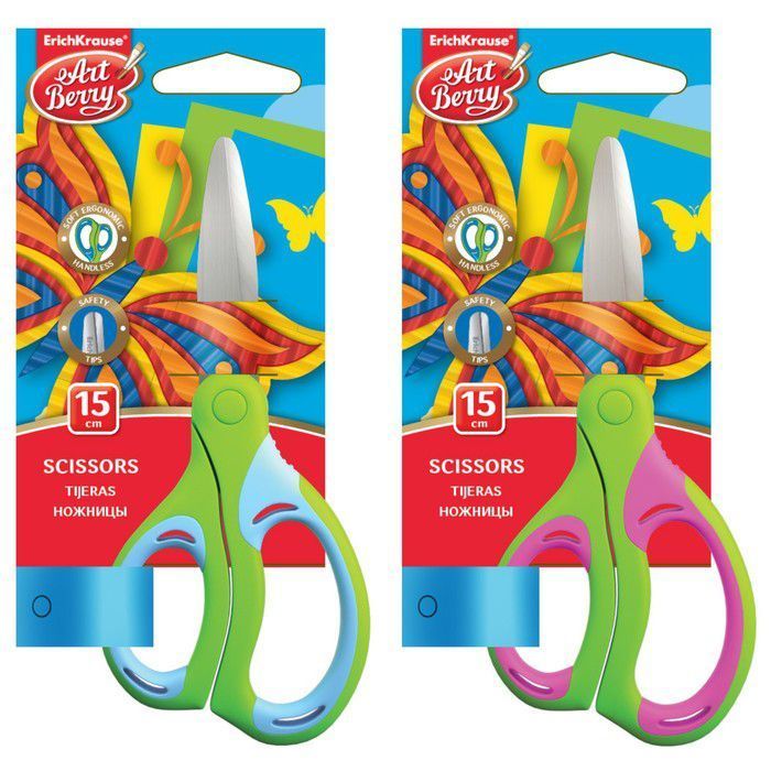 Erichkrause Artberry Combi Tijeras - Cuchillas de Acero Inoxidable - Extremos Redondeados - Resistente a La Corrosion - Mangos Ergonomicos - Color Variado