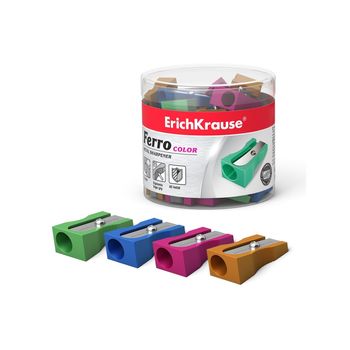 Erichkrause Ferro Color Sacapuntas de Aluminio con Agarre Ergonomico - Orificio de 8mm - Cuchilla de Acero al Carbono - Colores Surtidos