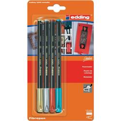 Edding 1200 Metallic Pack de 4 Rotuladores - Punta Redonda - Trazo 1mm - Tinta con Base de Agua - Colores Oro, Plata, Rojo y Verde Metalizados