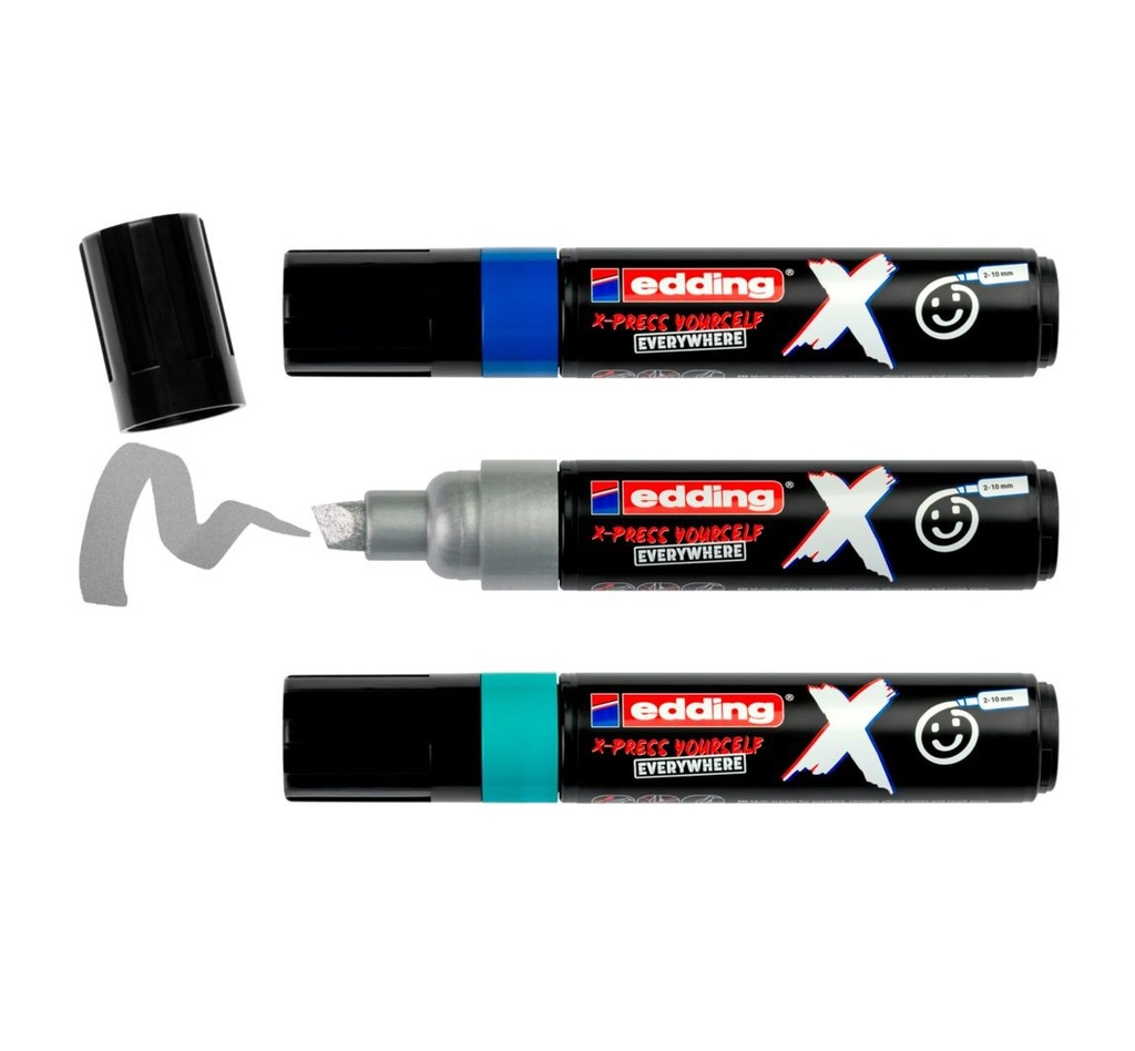 Edding X 6900 Oceano Pack de 3 Rotuladores Multisuperficie Permanentes de Tinta Opaca - Punta Biselada con Trazo 2-10mm - Color Azul, Plata y Turquesa