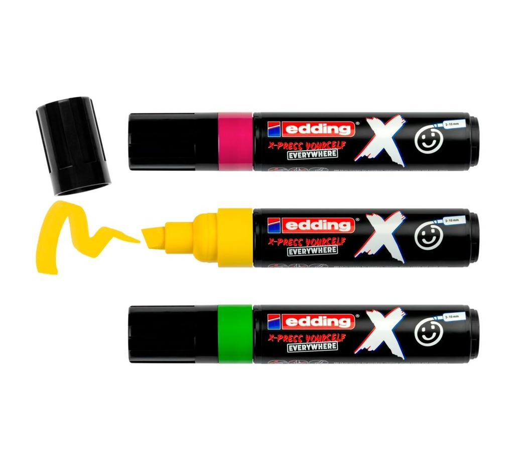 Edding X 6900 Caramelo Pack de 3 Rotuladores Multisuperficie Permanentes de Tinta Opaca - Punta Biselada con Trazo 2-10mm - Color Amarillo, Verde y Magenta