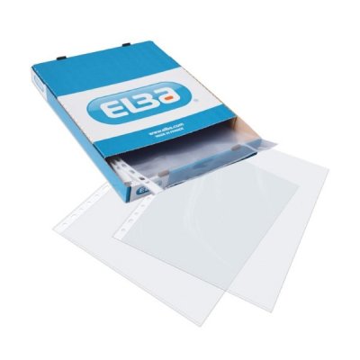 Elba Pack de 100 Fundas Multitaladro PP 70 Micras - Tamaño Folio - Acabado Cristal - Transparente