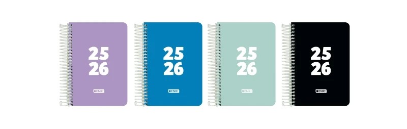 Enri Teens Agenda Escolar 25/26 Espiral Dia Pagina - Tamaño 8º - Tapa de Plastico - Esquinas Microperforadas - Espacio para Notas - Colores Surtidos