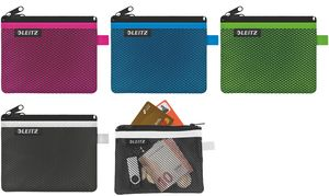 Leitz WOW Bolsa Porta-Todo Pequeña 2 Compartimentos - Tamaño 105x6x140mm - Lavable y Duradera - Cierre de Cremallera - Color Negro