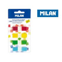 Milan Bloc de 140 Puntos de Pagina de Colores Transparentes - Plastico - Removibles - Medidas 45mm x 12mm - Colores Surtidos