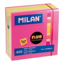 Milan Bloc de 400 Notas Adhesivas Fluo - Removibles - 76mm x 76mm - Colores Surtidos