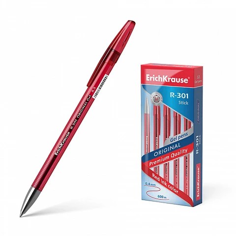 Erichkrause R-301 Original Boligrafo de Tinta de Gel - Punta 0.5mm - Trazo 0.4mm - Cuerpo Translucido Tintado - Grip Perfilado Comodo - Secado Rapido - Color Rojo