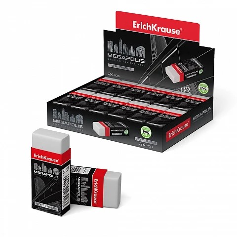Erichkrause Megapolis Goma de Borrar Suave - Fabricada de Caucho Termoplastico Hipoalergenico - Ecologica y Moderna - Envoltorio de Carton - Sin PVC - Color Blanco