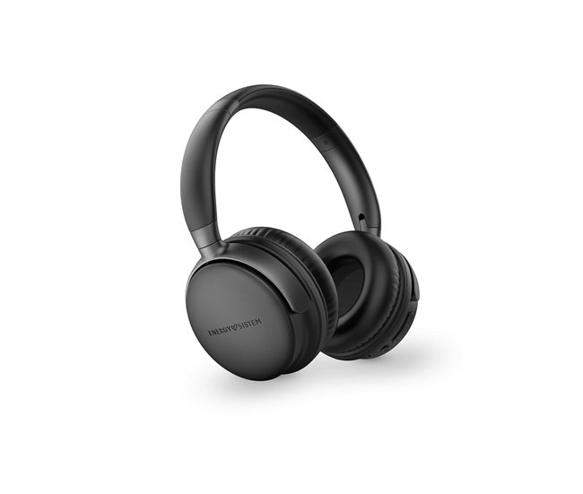Energy Sistem Auriculares Bluetooth - Radio FM - 45h de Bateria - Reproductor MP3 MicroSD - Graves Profundos - Almohadillas de Cuero Proteico y Espuma Visco Elastica - Color Negro