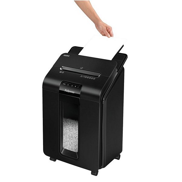 Fellowes AutoMax 100M Destructora de Papel Automatica Minicorte P-4 - Autoalimentacion 100 Hojas, Manual 10 Hojas - Papelera de 23L - Color Negro