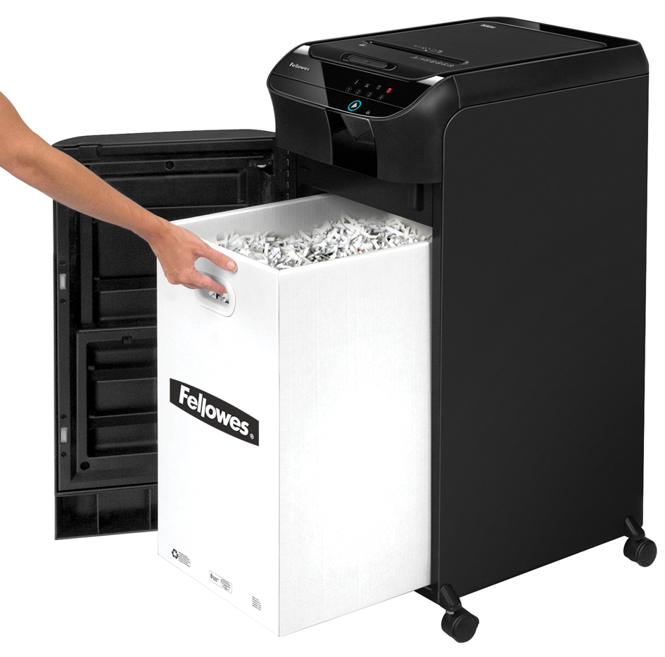 Fellowes AutoMax 600M Destructora de Papel Automatica Microcorte P-5 - Autoalimentacion 600 Hojas, Manual 14 Hojas - Papelera de 83L - Color Negro
