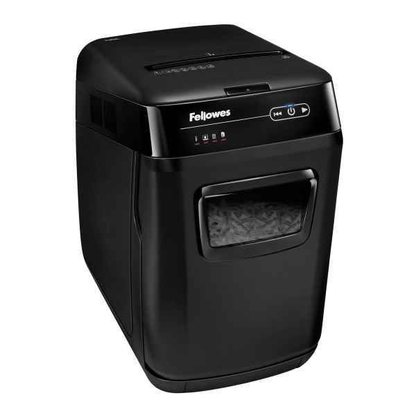 Fellowes AutoMax 150C Destructora de Papel Automatica Corte en Particulas P-4 - Autoalimentacion 150 Hojas, Manual 8 Hojas - Papelera de 32L - Color Negro/Gris