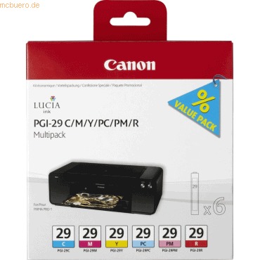 Canon PGI29 Pack de 6 Cartuchos de Tinta Originales - 4873B005