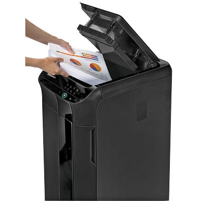 Fellowes AutoMax 350C Destructora de Papel Automatica Corte en Particulas P-4 - Alimentacion Automatica 350 Hojas, Manual 12 Hojas - Capacidad de la Papelera 68L - Color Negro