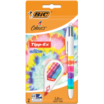 Bic 4 Colours Decors Hydro Pack de 1 Boligrafo de Bola Retractil + Corrector Pocket Mouse 5mmx6m - Punta Media de 1.0mm - Tinta con Base de Aceite - 4 Colores