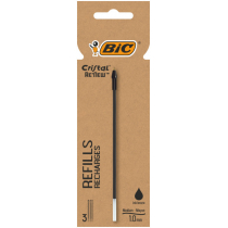 Bic Pack de 3 Recambios para Boligrafo Cristal Re´new - Punta Media de 1.0mm - Tinta con Base de Aceite - Color Negro