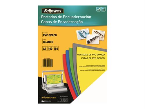 Fellowes Pack de 100 Portadas para Encuadernar de PVC A4 - 180 Micras - Alta Calidad - Color Blanco