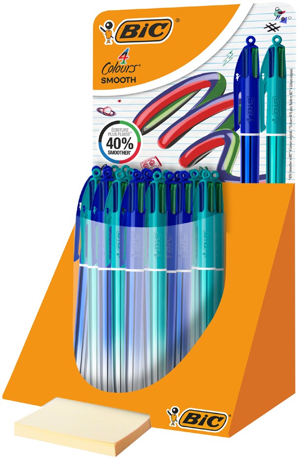 Bic 4 Colours Smooth Gradient Expositor de 30 Boligrafos de Bola Retractil - Punta Media de 1.0mm - Escritura un 40% mas Suave - 4 Colores
