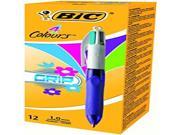 Bic 4 Colours Grip Fashion Boligrafo Retractil con Grip - Punta Media de 1mm - Trazo de 0.4mm - Tinta con Base de Aceite - Cuerpo Blanco/Morado Transparente - Colores Tinta Violeta, Rosa, Azul y Verde