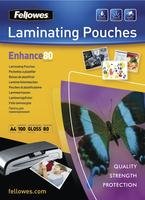 Fellowes Pack de 100 Fundas Autoadhesivas para Plastificar Brillo A4 - 80 Micras - Alta Calidad - Transparente