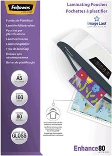 Fellowes Pack de 100 Fundas para Plastificar Brillo A5 - 80 Micras - Alta Calidad - Transparente