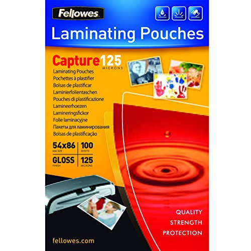 Fellowes Pack de 100 Fundas para Plastificar Tarjetas 54 x 86 mm Brillo - 125 Micras - Alta Calidad - Transparente