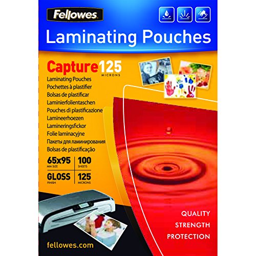 Fellowes Pack de 125 Fundas para Plastificar Tarjetas Brillo 65 x 95 mm - 125 Micras - Alta Calidad - Transparente