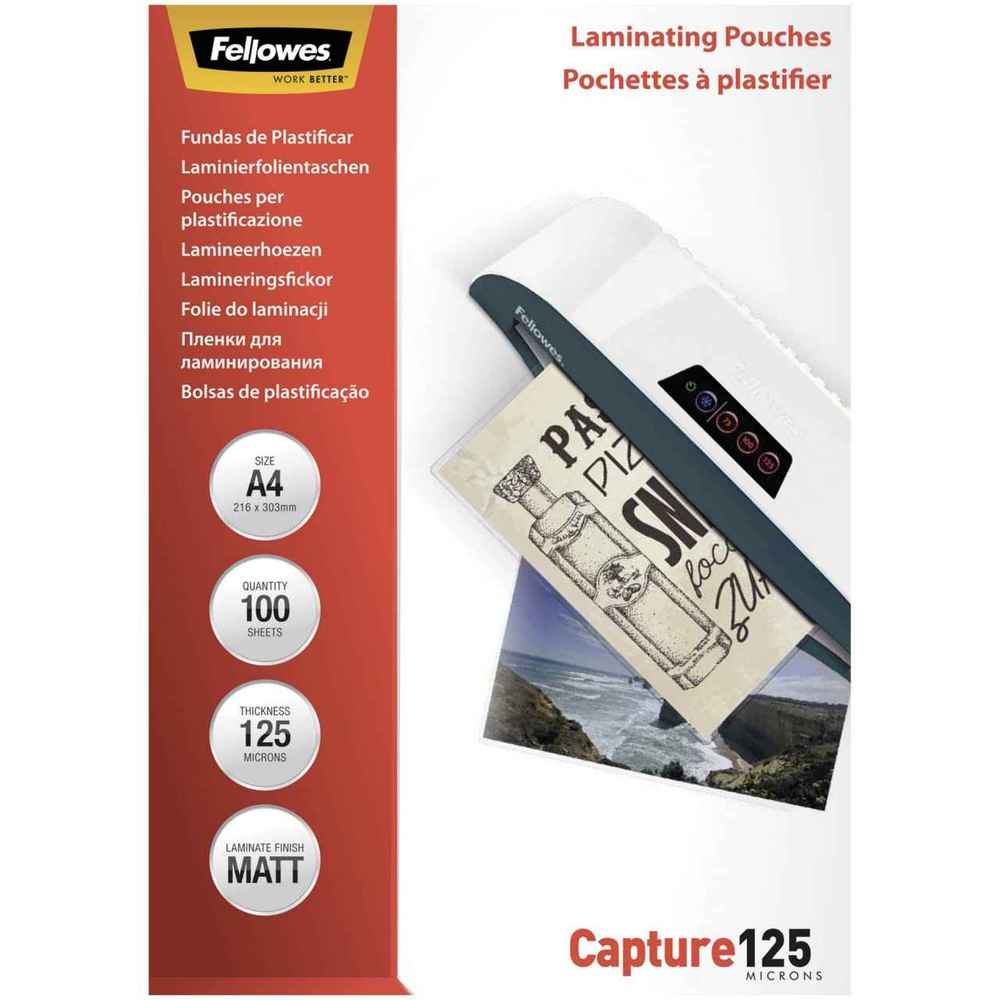 Fellowes Pack de 100 Fundas para Plastificar Mate A4 - 125 Micras - Transparente